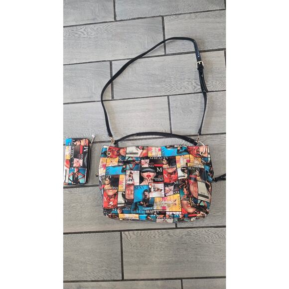Unknown Handbags - Magazine Print Shoulder Bag with Matching‎ wallet– Adjustable Strap